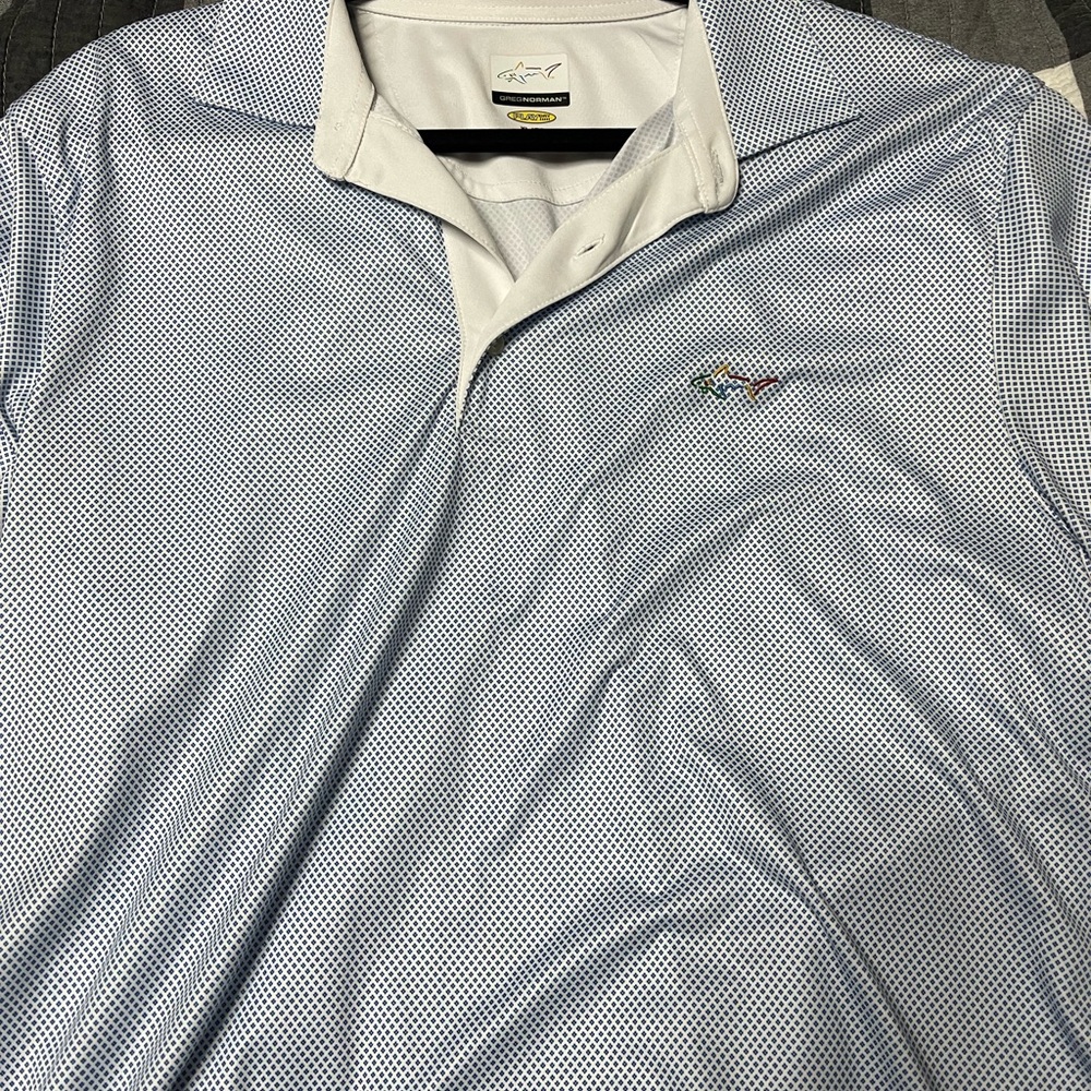 Greg Norman Collection White and Blue Polo Shirt